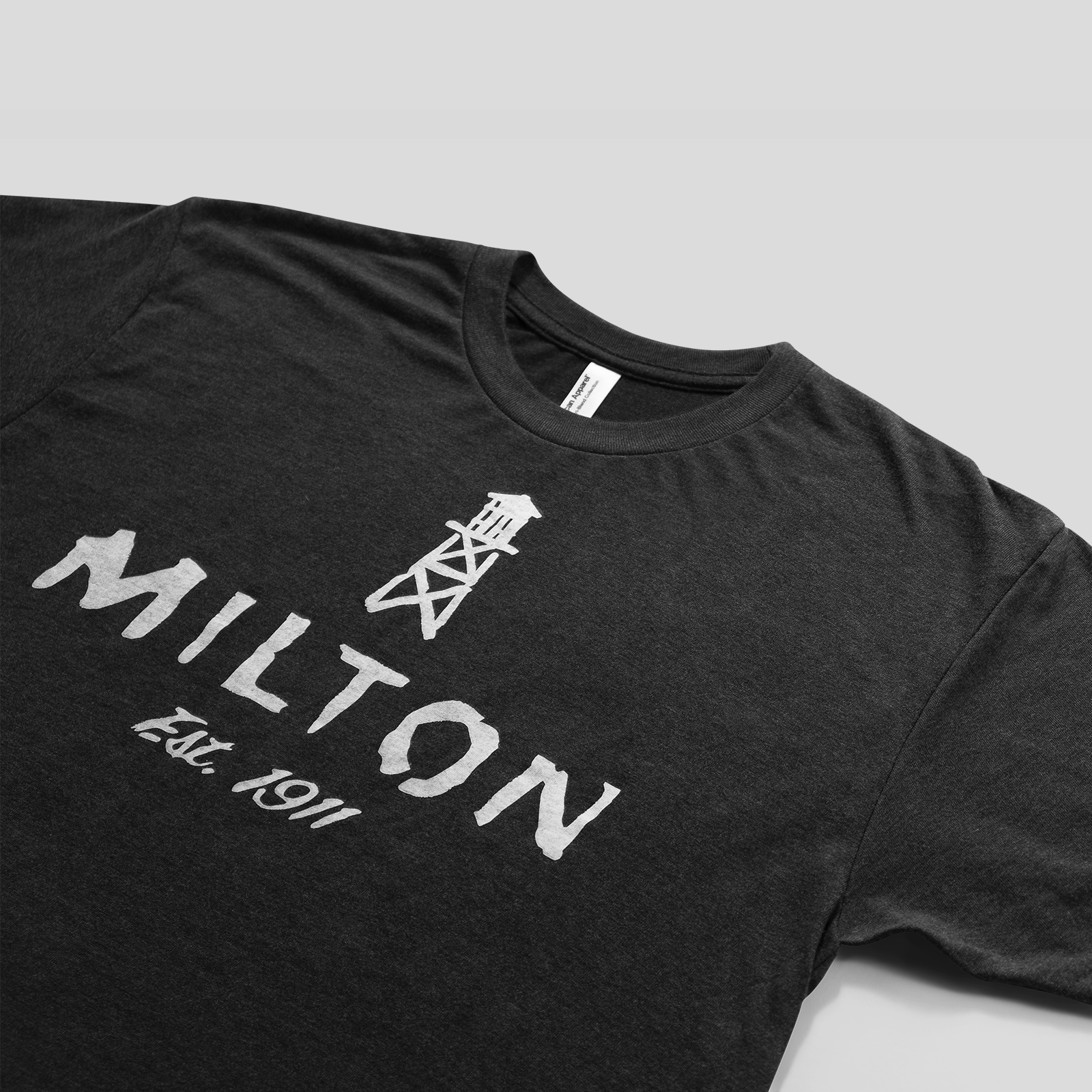 Town of Milton t-shirt for men view from side.